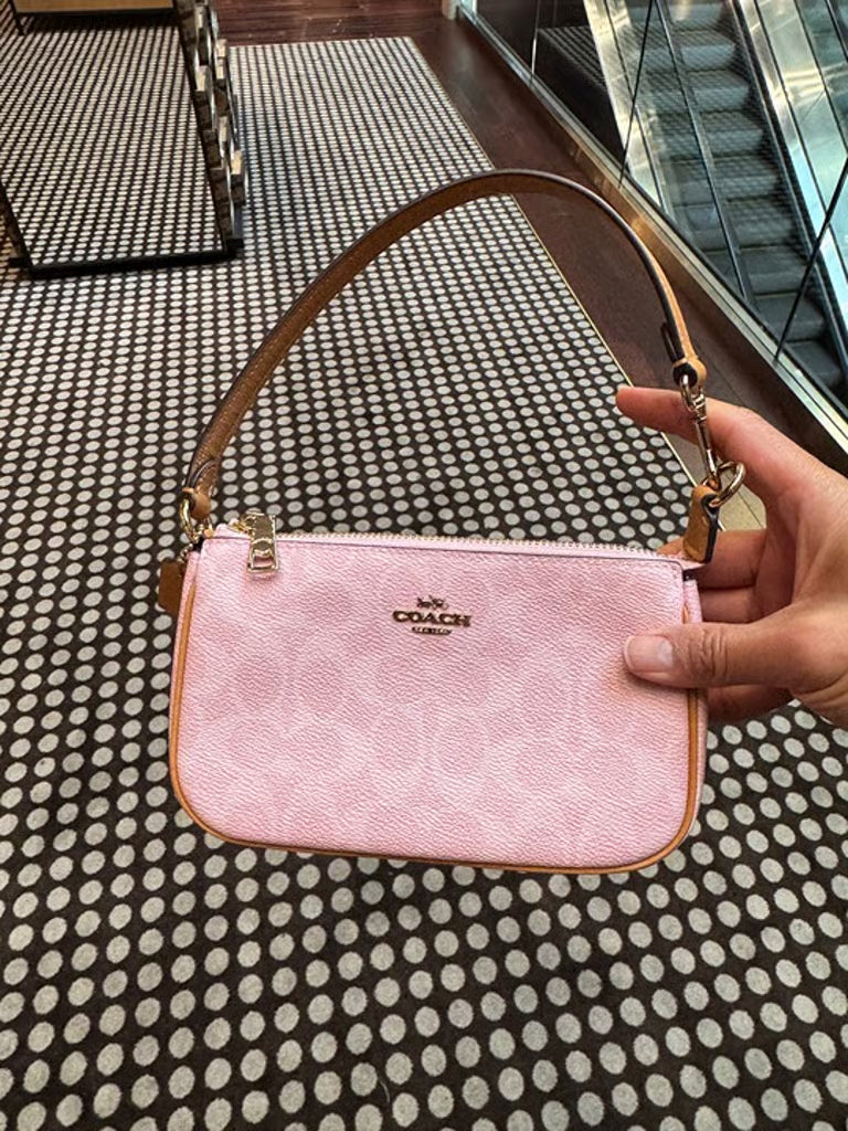 Coach Nolita 19 Signature Canvas Wristlet — Gold/Powder Pink (NWT)
