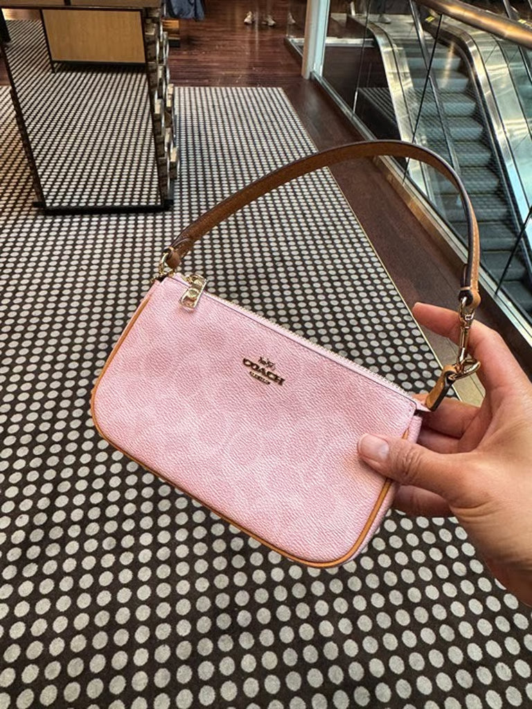 Coach Nolita 19 Signature Canvas Wristlet — Gold/Powder Pink (NWT)