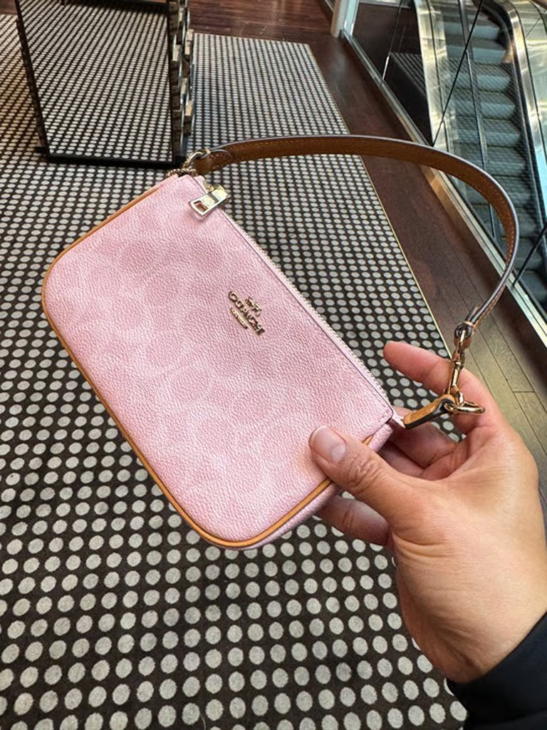 Coach Nolita 19 Signature Canvas Wristlet — Gold/Powder Pink (NWT)