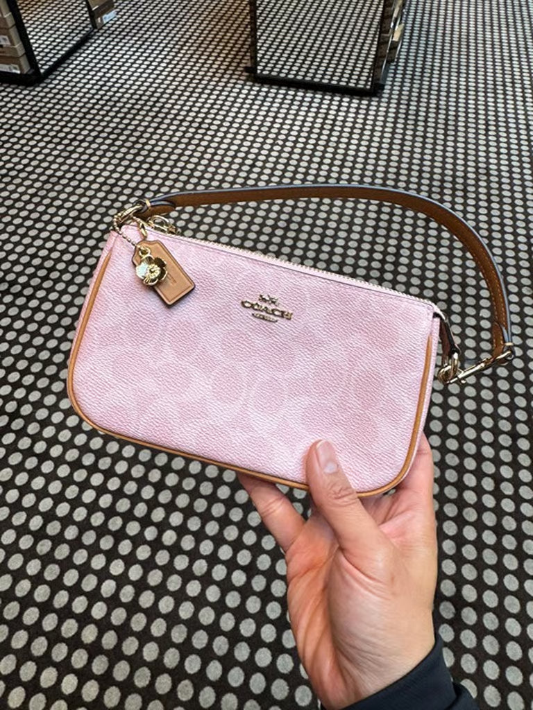 Coach Nolita 19 Signature Canvas Wristlet — Gold/Powder Pink (NWT)