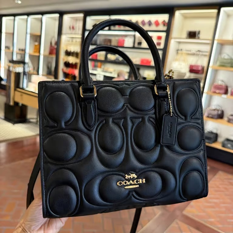 Coach Maggie Small Tote Bag Signature Leather CY670 Black